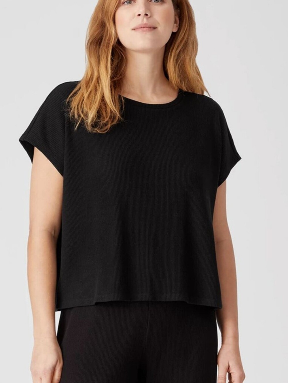 Eileen Fisher Ribbed Crewneck Boxy Top Organic Cotton